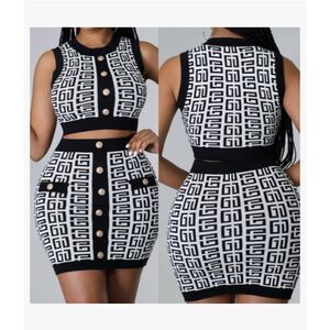 Immodel | Matching Set Pencil Skirt & Vest Top Novelty Button Size Medium NWT